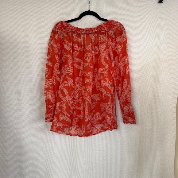 CHANEL Coral and White Print Cotton Blouse, US Size 8 - Picture 6 of 6